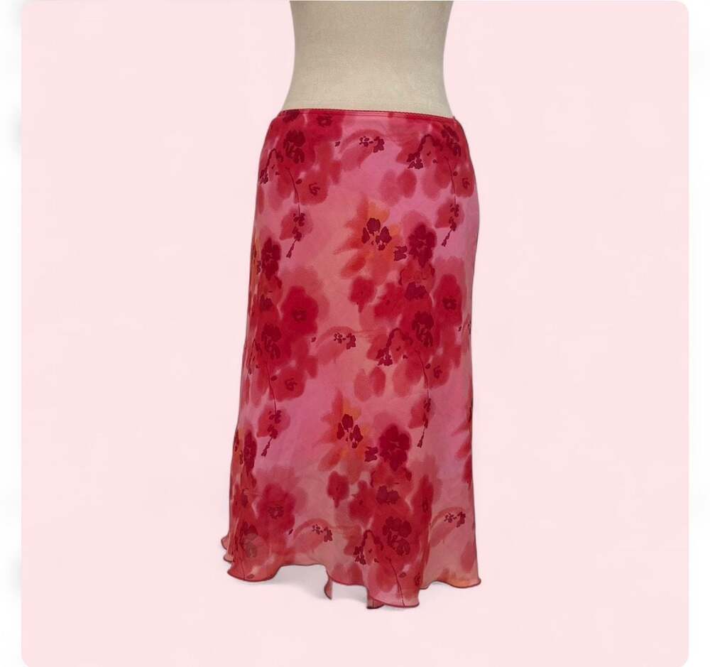 Vintage b. SPORTSWEAR Pink Floral Mesh Midi Skirt Y2K Fairycore